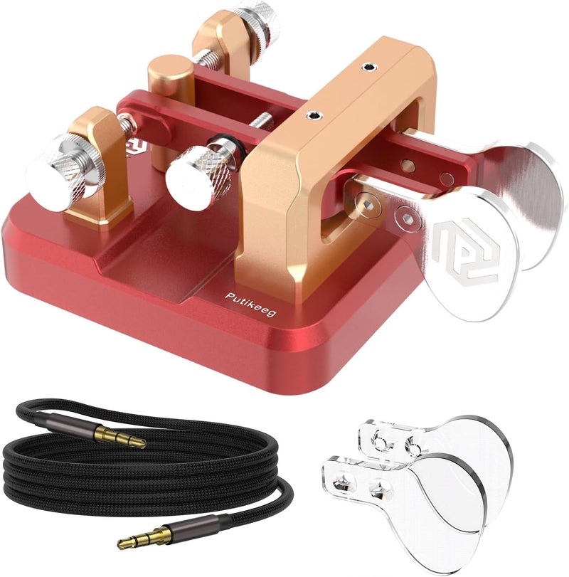 Putikeeg CW Key Morse Code Key Morse Telegraph Key Morse Code Key Aluminum Alloy CW Morse Code Key Square-Shaped Base Red - Image 1